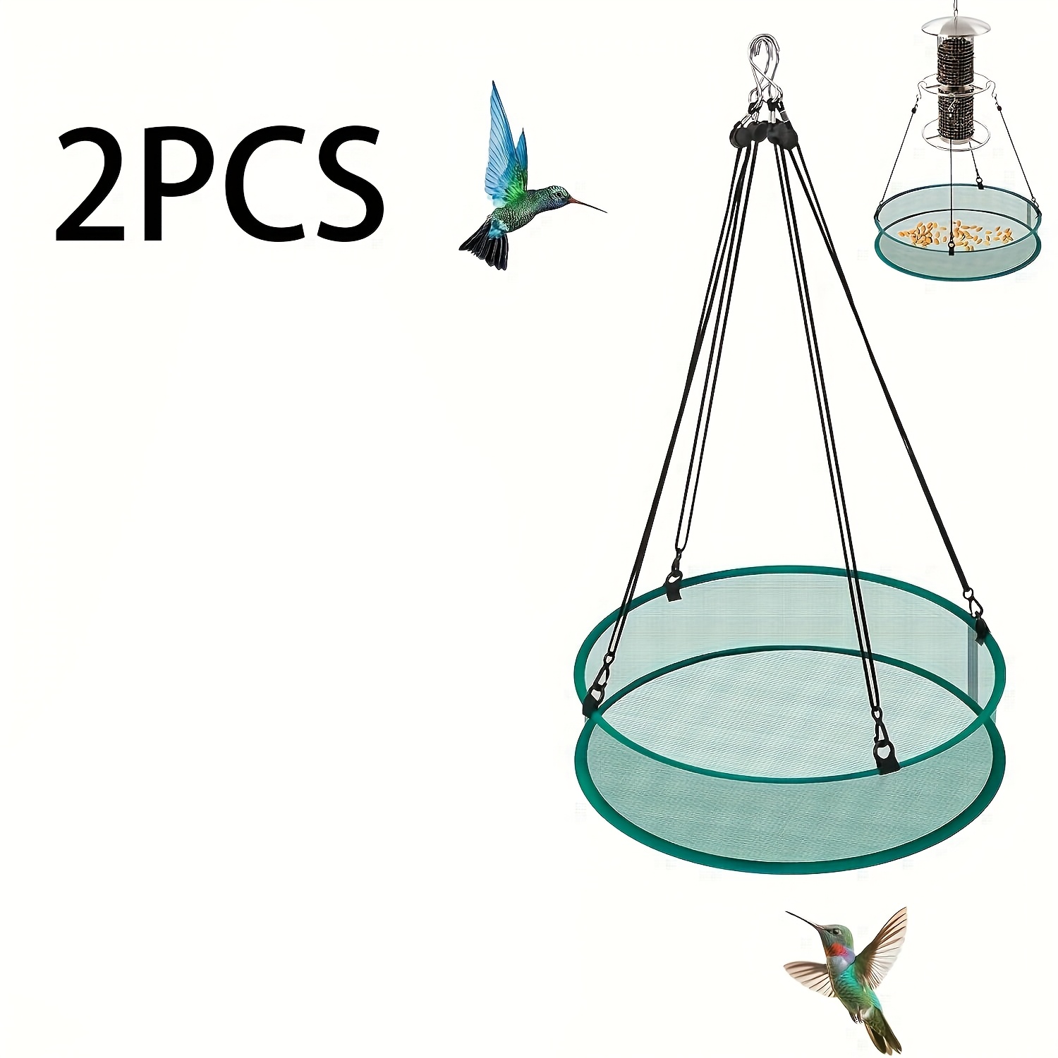 Image of 2pcs Of Bird Trap Trays For Hanging Bird Feeding Platforms, Bird Pens For Outdoor Garden Hanging Trays, Without Battery