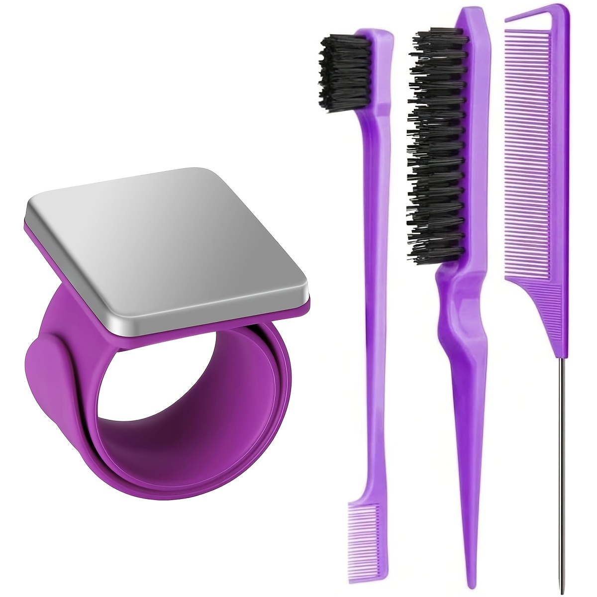 TEMU Bracelet magnétique pour coiffeur, 4 outils de de cheveux avec brosse à biseauter et à épousser, peigne à queue de rat, bracelet de pour cheveux