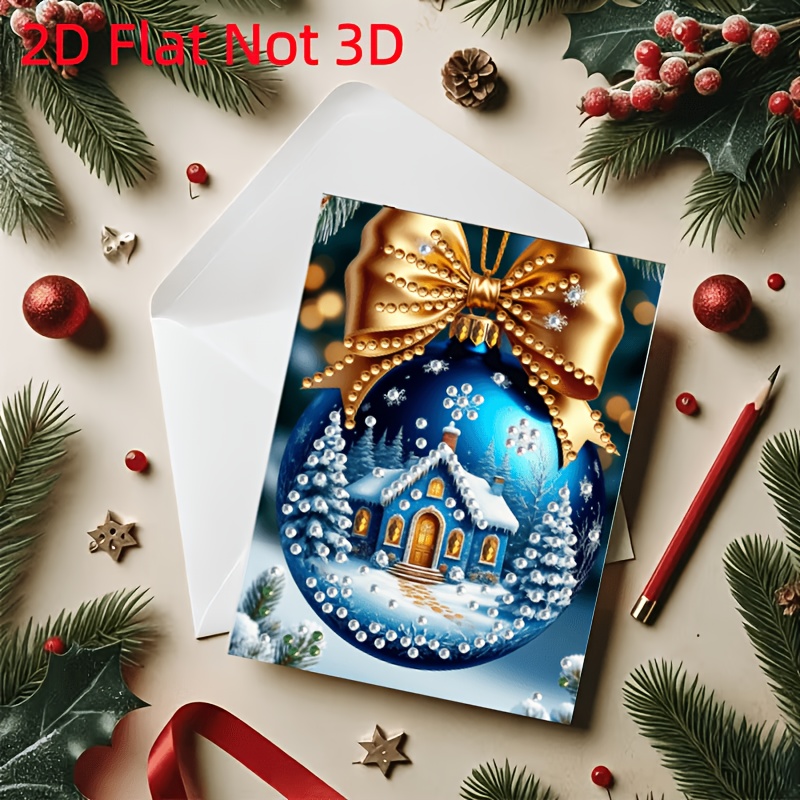 TEMU 6pcs Diy Diamond Painting Greeting Cards & Craft Kit Suitable For Birthdays, Christmas Tree Series With Round Rhinestone Cards, Irregular-shaped