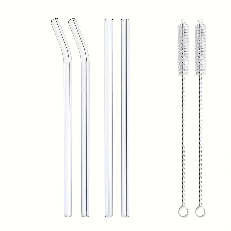 4/8 Reusable Glass Straws That Are Transparent, Heat-resistant, Cold-resistant, Straight, And Bent, Suitable For Milk Tea, Juice, Coffee, And Other Beverages.