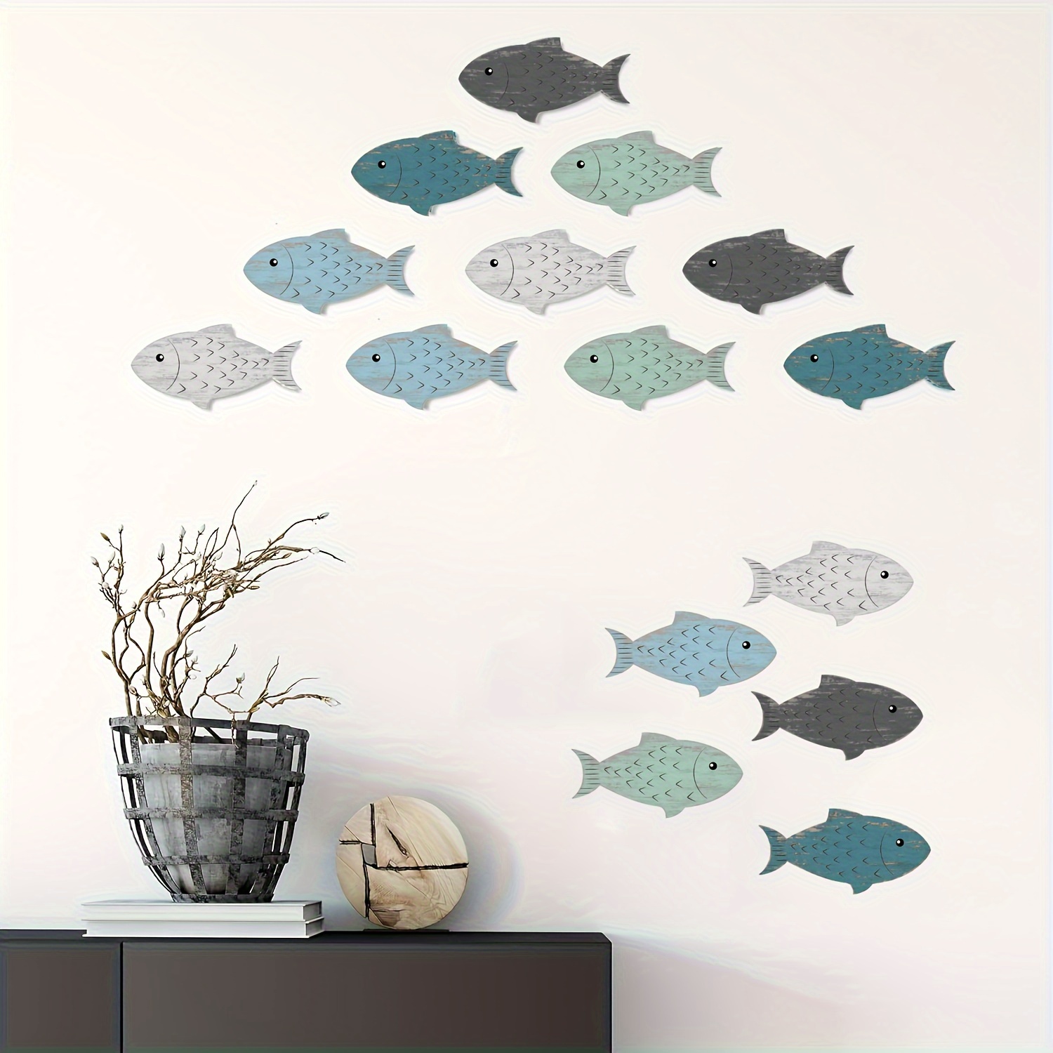 

20pcs Wooden Small Fish Wall Decoration, Bedroom Decor, Hanging Wall Art, Living Room Decor, Room Decor