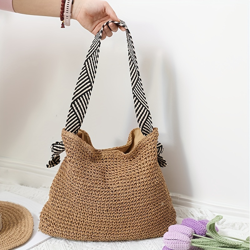 

Fashion Straw Beach Tote Bag, Women Rattan Shoulder Bag, Large Capacity Woven Hand-made Handbag