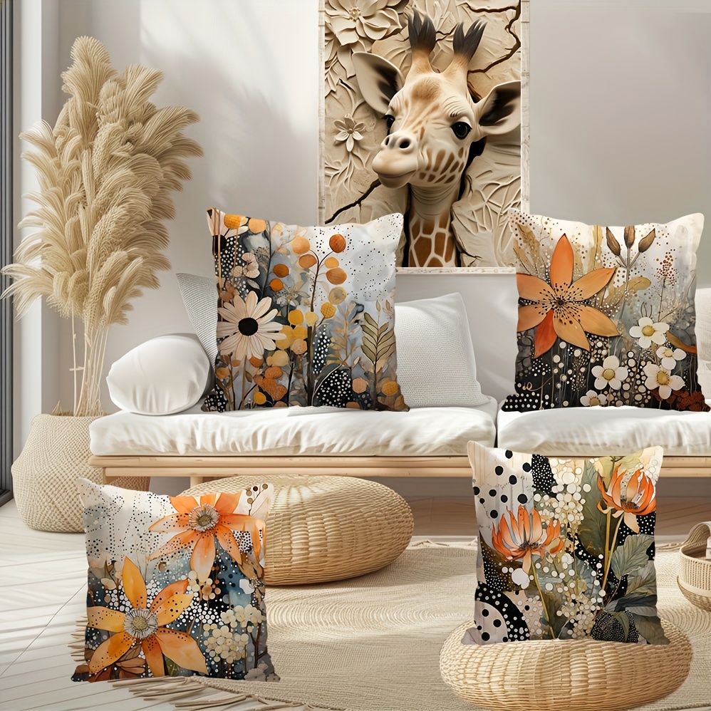 

4-piece Set Vintage Floral & Botanical Decorative Throw Pillow Covers - Soft Short Plush, Zip Closure, Hand Wash Only - Perfect For Living Room And Bedroom Decor, 18"x18", No Insert Included