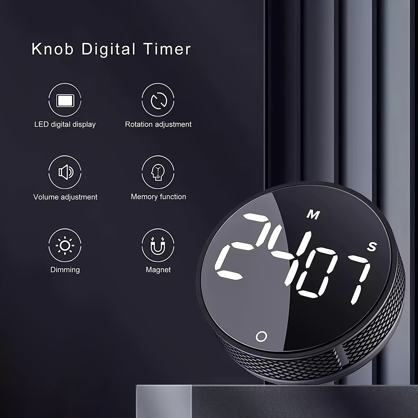 Magnetic Digital Kitchen Timer with LED Display & Alarm - Battery-Powered Stopwatch, 9999 Minutes, Portable for Cooking, Study, Shower, Home & Office Use, Timer Kitchen, Textured Grip Base