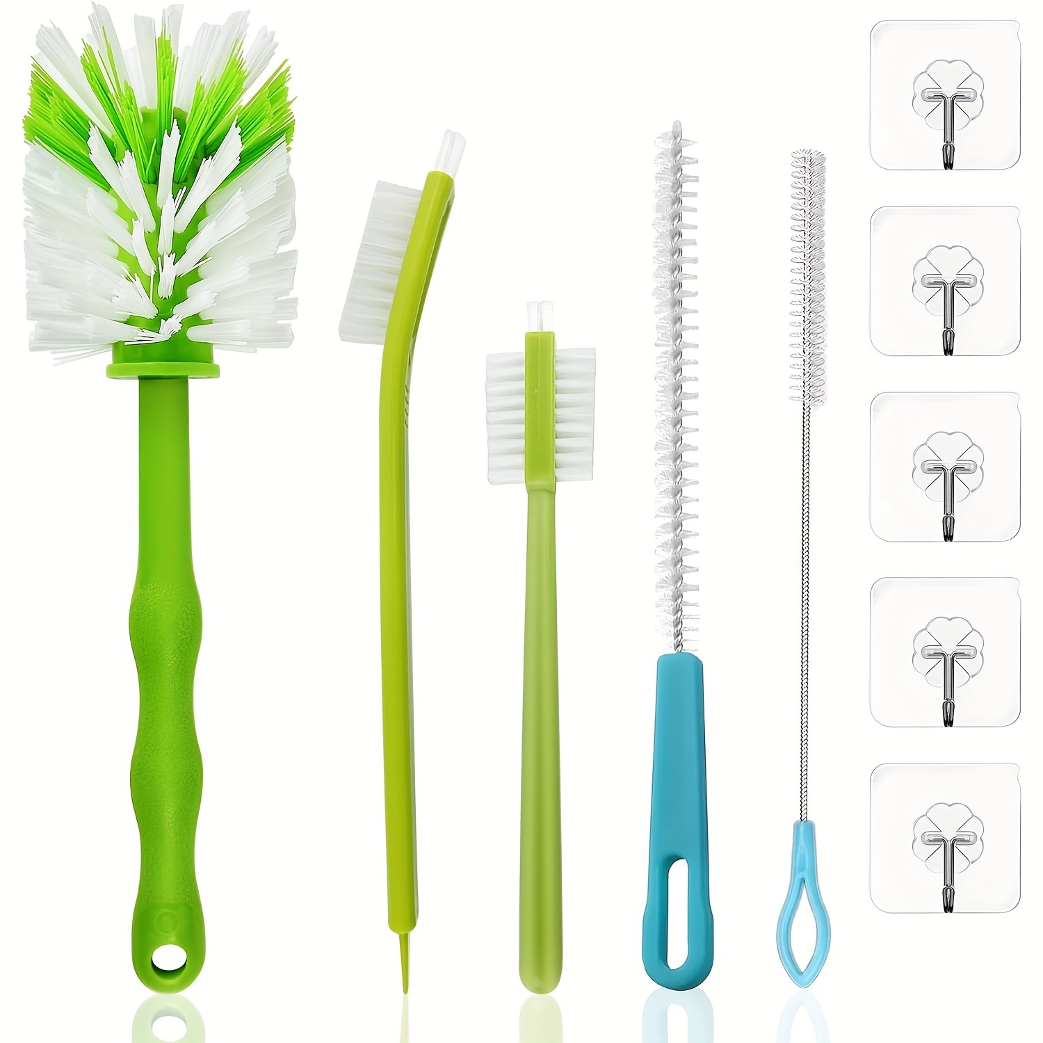 Image of 5pcs Bottle Brushes, Premium Dish Brushes For Bottle Brush Set, Suitable For Bottles, Cups, Skillets, Baby Bottles, Mixing Containers, Hot Pots, Blenders (with 5pcs Hooks)
