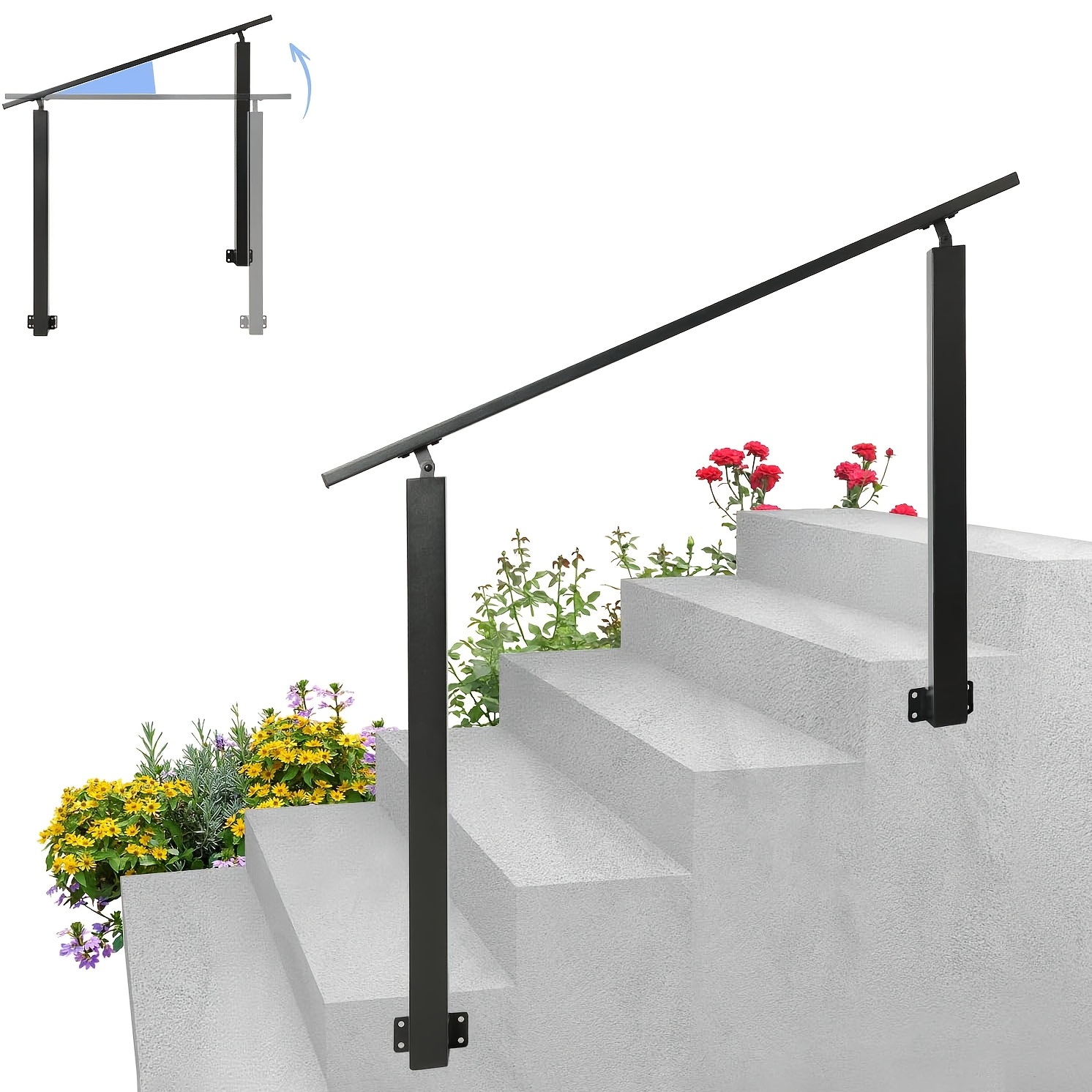 TEMU Corrimano per scale da esterno, in metallo per scale, corrimano regolabile in angolazione per 3 , verande, giardini, lunghezza 1 m, altezza 0,87