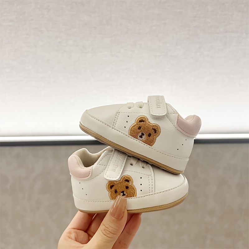 Adorable Cartoon Bear Sneakers for Boys & Girls - Non-Slip, Comfortable First Walker Shoes with Hook-and-loop Fastener Closure, Perfect for All Seasons