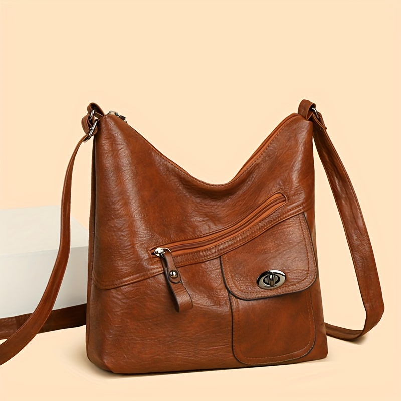 Image of Women's Fashion Large Capacity Crescent-shaped Shoulder Bag, Multi-functional Faux Leather Soft Fabric Body Bag, Daily Work Bag, Wallet Organizer