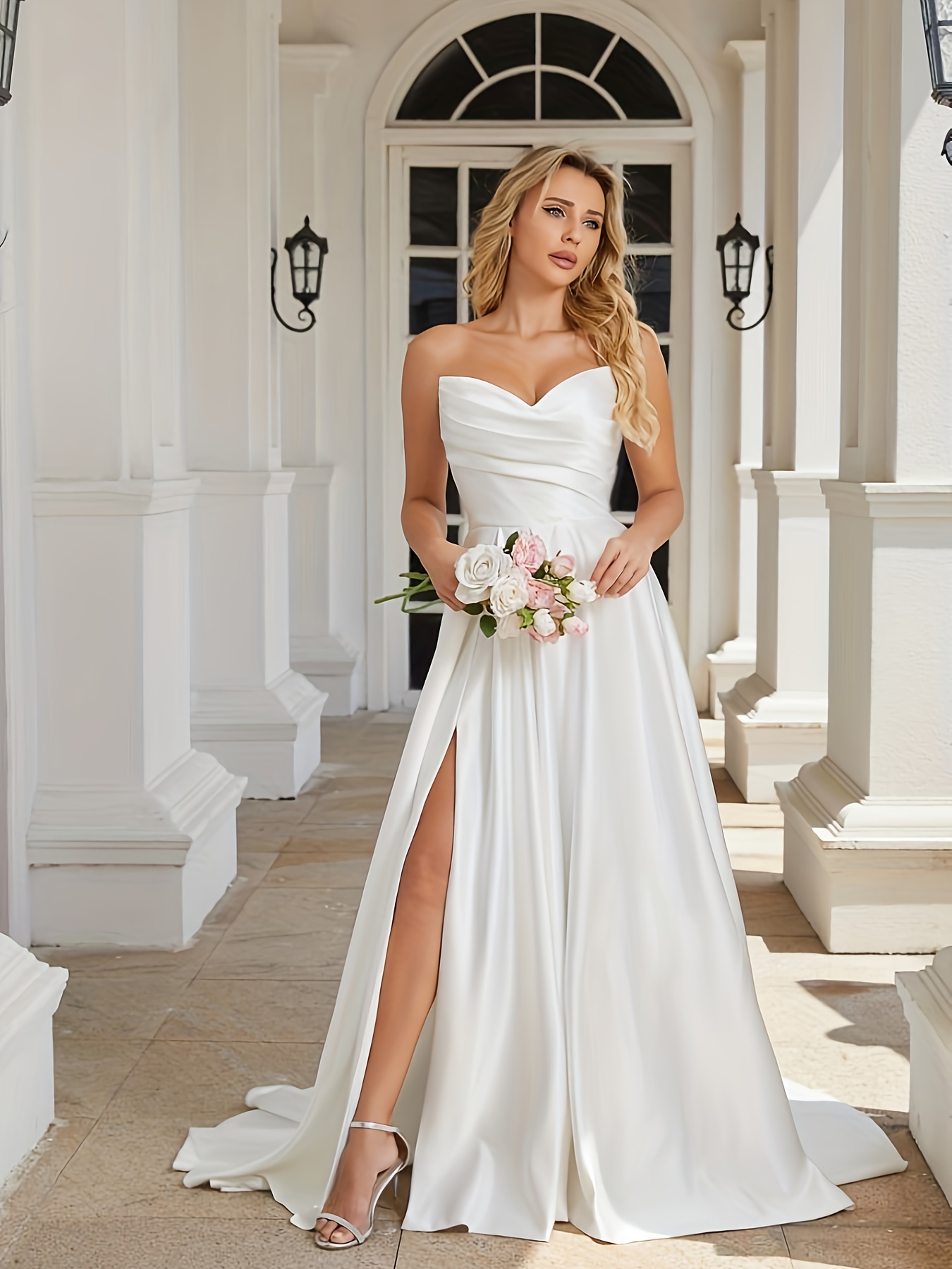 2026 Modern Satin A-Line Wedding Dress * V-Neck Off-Shoulder Bridal Dresses  Sleeveless * Beach Wedding Gowns Lace-Up Elegant Boho Evening Gowns Easy  Prom Dress