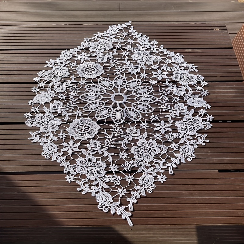 1pc White Lace Embroidered Tablecloth - Elegant Floral Cut-out Design, Rustic Polyester Fabric For Kitchen/wedding/party/cafe Decor, Gift, Size 15.7x27.5 Inches