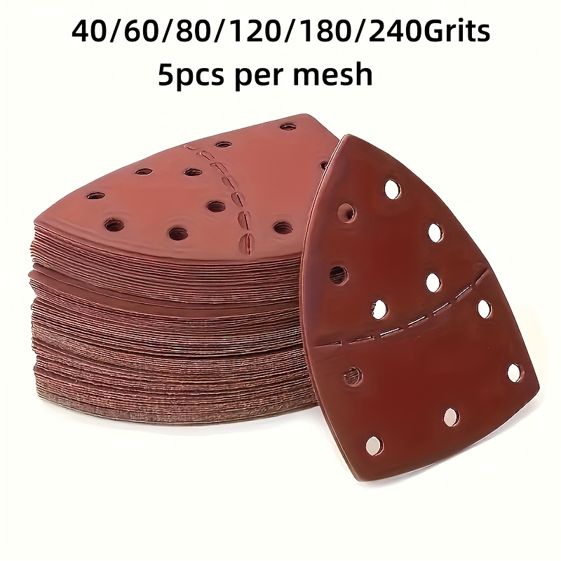 TEMU 30/60pcs 11-hole Mouse-sized Triangular Sandpaper 40-240 Grit - Oxide Woodworking, Dry Sanding And Polishing, Compatible With Track , Durable