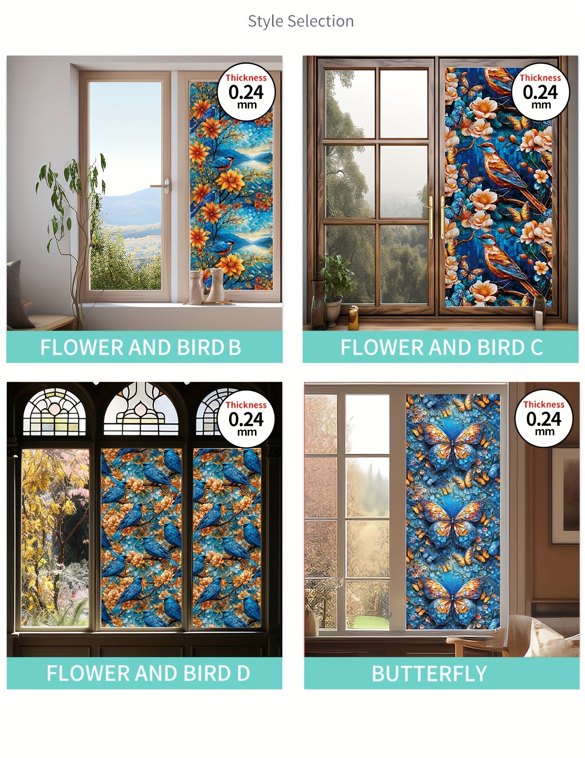 Frosted Retro Color Window Film (thickness ) Flower Bird - Temu