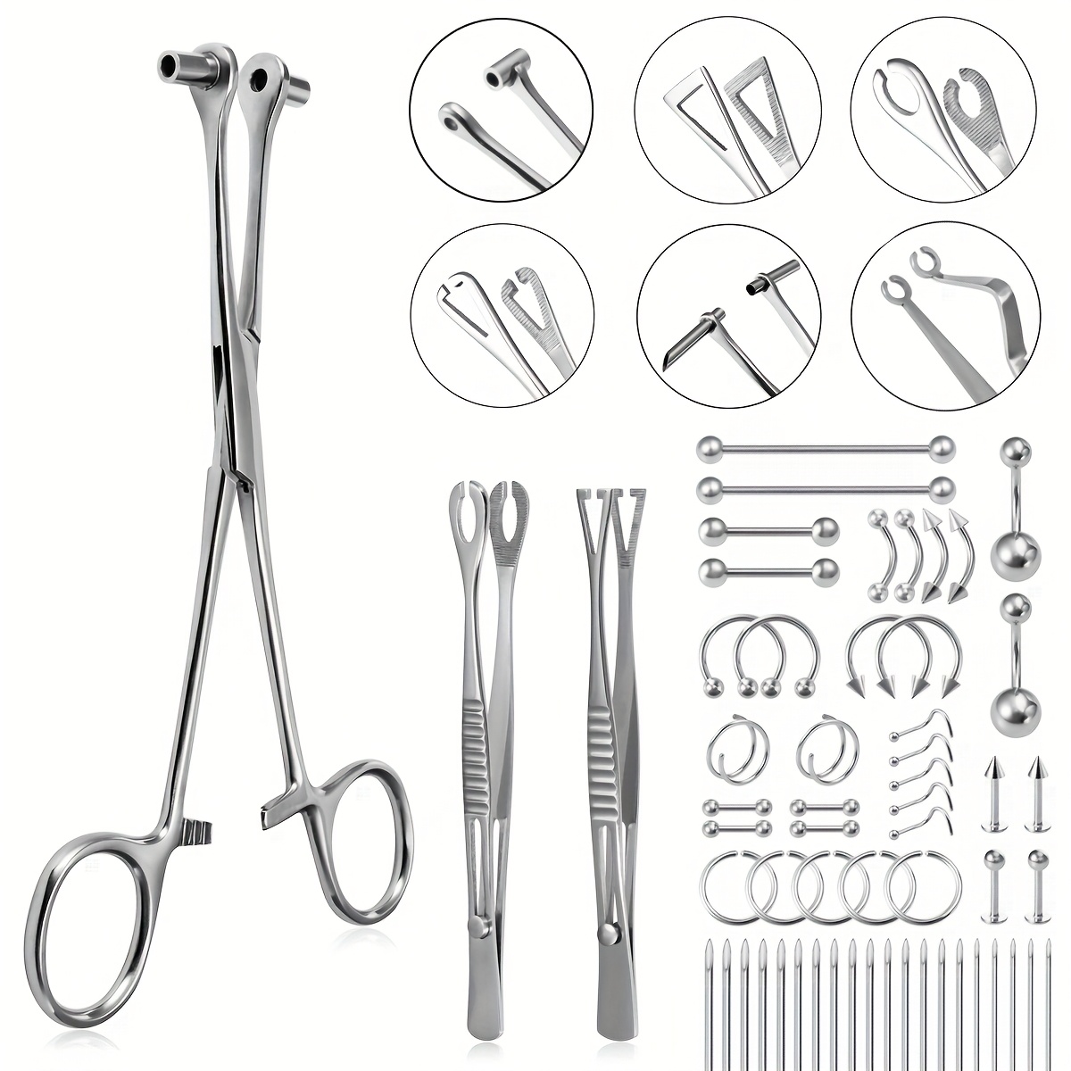 55pcs body piercing tool kit   1pc piercing forceps clamp pliers 20pcs 316l stainless steel piercing needles 34pcs body jewelry ring stud hoop barbell for ear lip belly navel tongue nose eyebrow 0