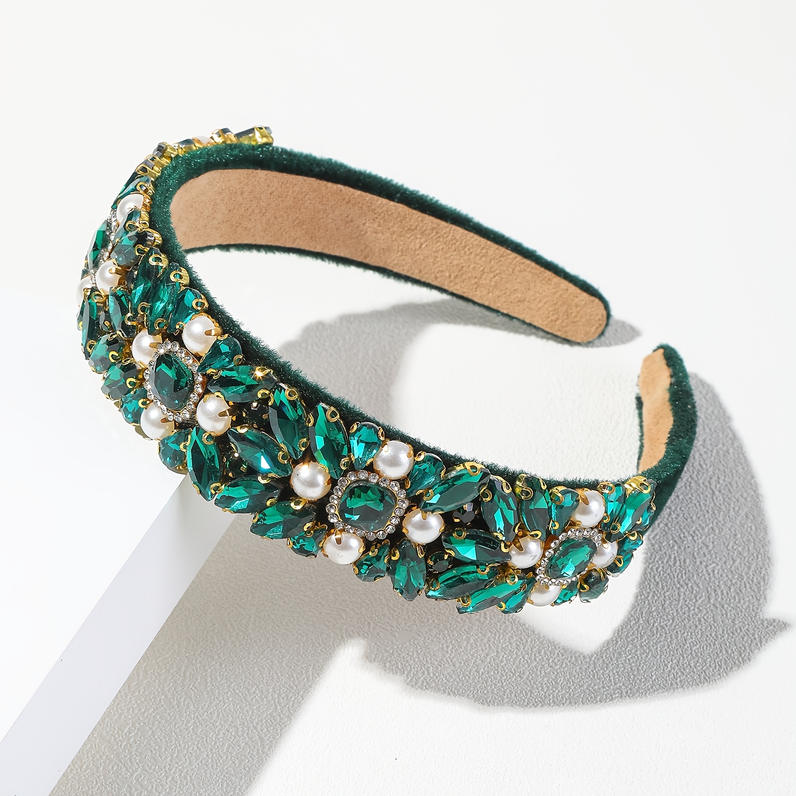 E-shop Bunter Breiter Stirnband mit Strassbesatz - Vintage Barockstil, Elegantes Damen-Haaraccessoire in Verschiedenen Farben für den Täglichen