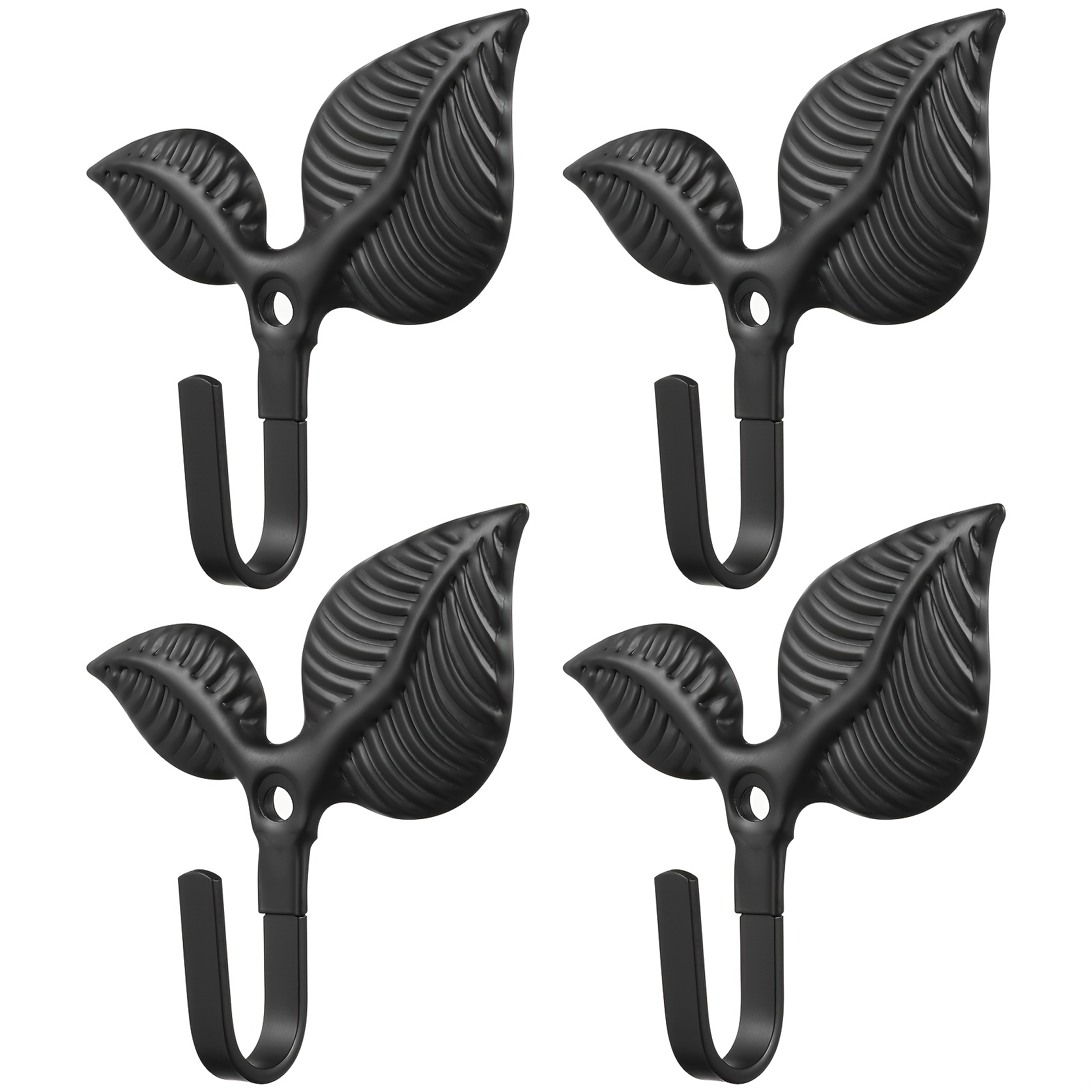 Image of 4pcs Rustic Black Metal Leaf Wall Hooks - , Single Layer Coat & Hat Hangers For Home Decor