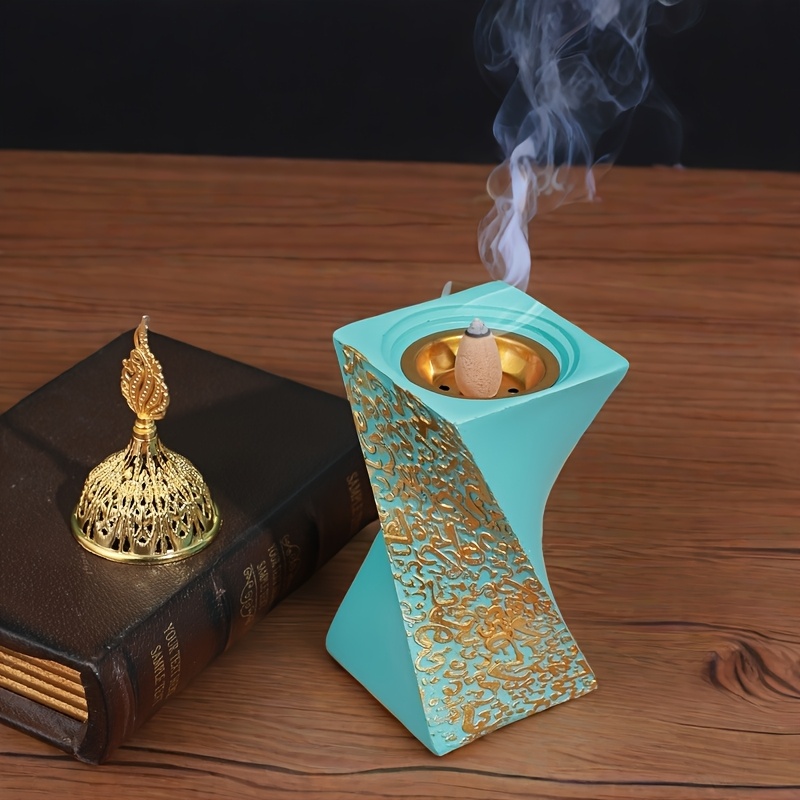 

Elegant Teal & Golden Resin With Intricate Golden Patterns - Home, Office, Wedding, Or Party Decorations, Incense Holder