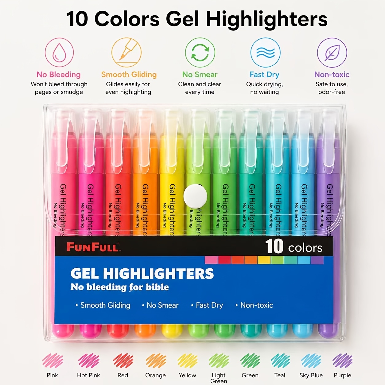 10pcs Pastel/bright Gel Highlighters, 10 Assorted Colors Highlighter Journaling Supplies, No Bleed Through For Highlighting Journal School Office For Professional Art Use