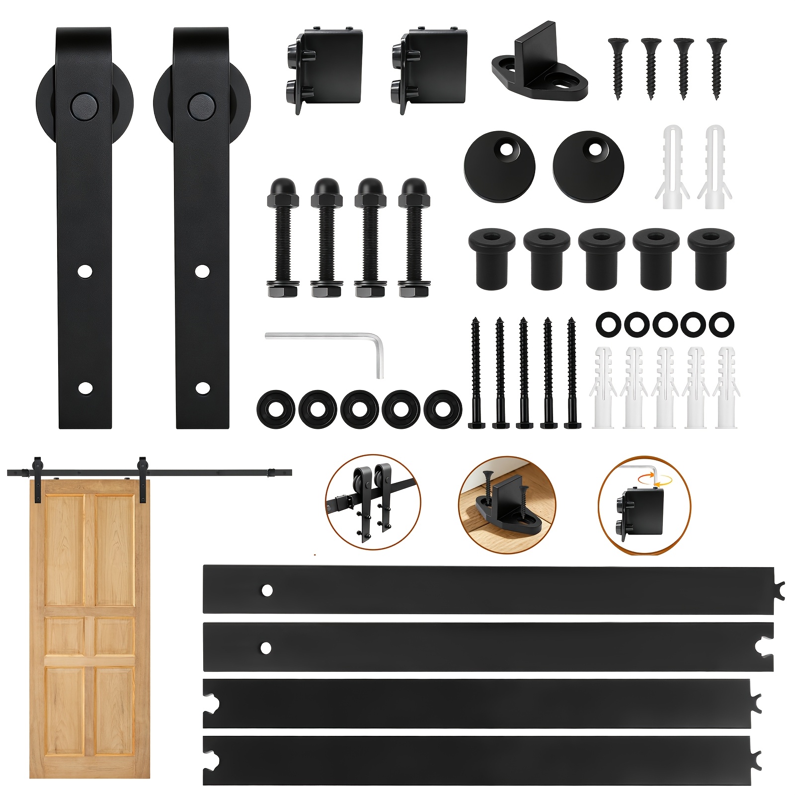 Image of Carbon Steel Sliding Barn Door Kit With 5 Golden Tracks Wardrobe Set 6ft/183cm Suitable For Single Wood Doors, Sturdy And Durable, Easily Ordinary Doors Into Stylish Sliding Barn Doors