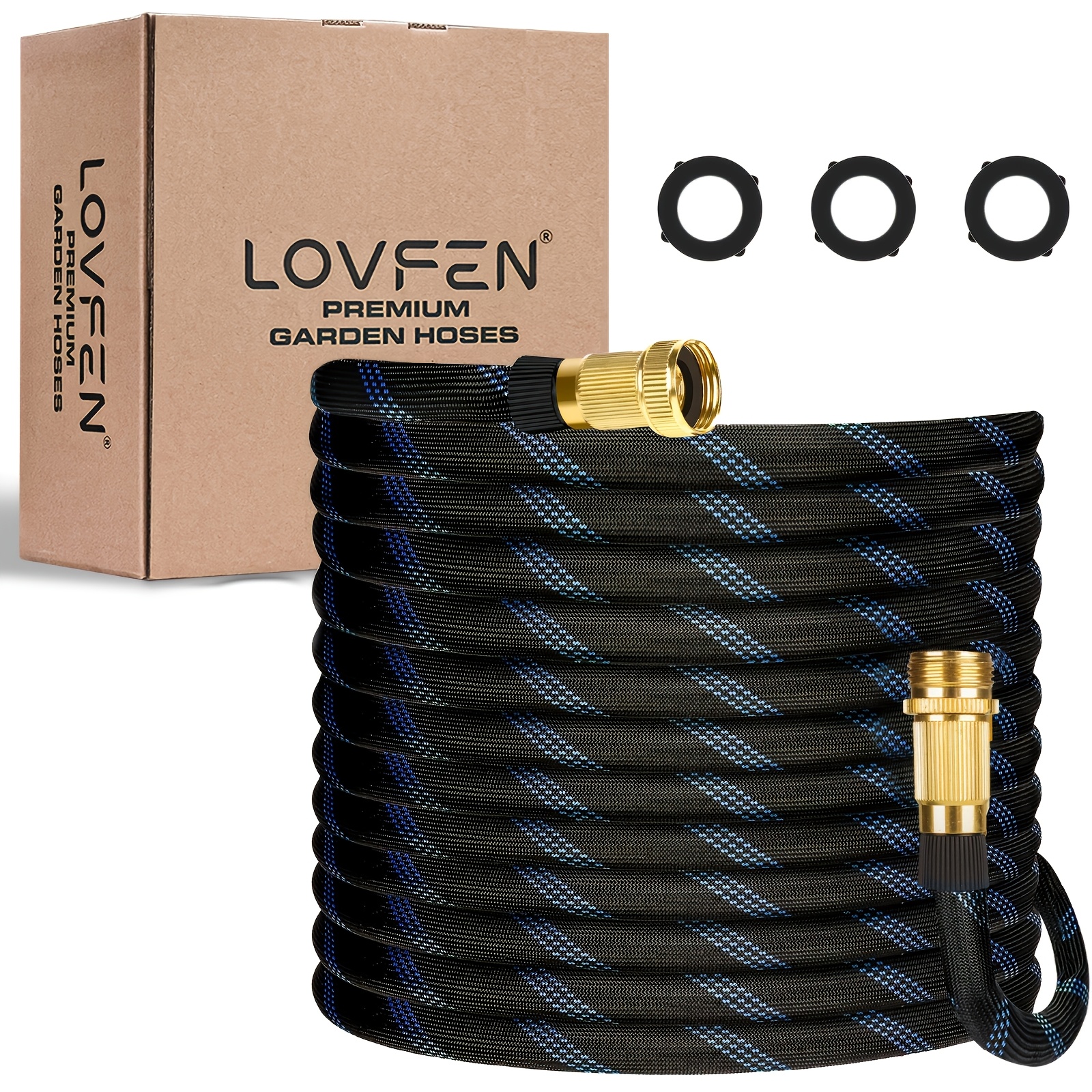 TEMU LOVFEN Tuyau d'arrosage de jardin 100 pieds, flexible, robuste, -peluchage et -fuite, tuyau d'eau flexible -peluchage qui ne se pas, -fuite,