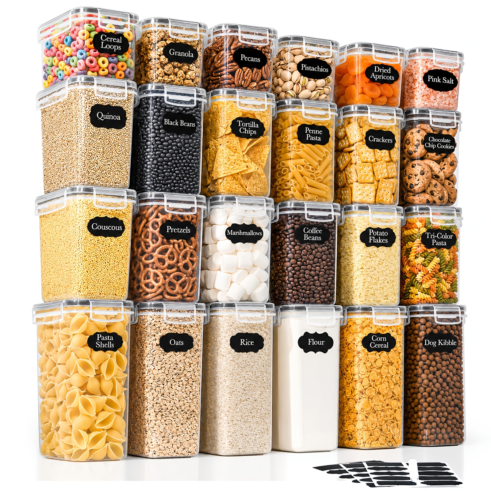 48pcs Including 24 Containers And 24 Lids, Leak-proof, Stackable, Space- Food Storage Container Set With Lids And Boxes, Includes Labels And Pantry Organization. 1 Marker Free