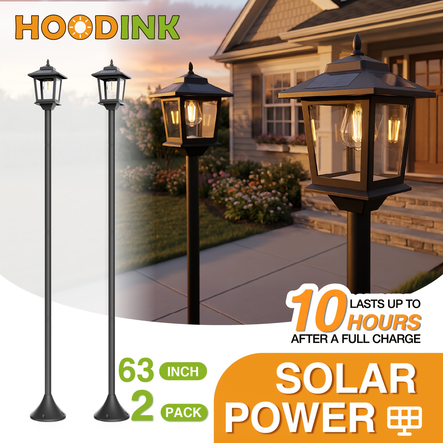 TEMU 2 Pack 63" Solar Lamp Post Lights, Glass Outdoor Solar Pole Lights, Auto , 3000k Warm White, Waterproof Garden Pathway Lights For Patio, Porch,
