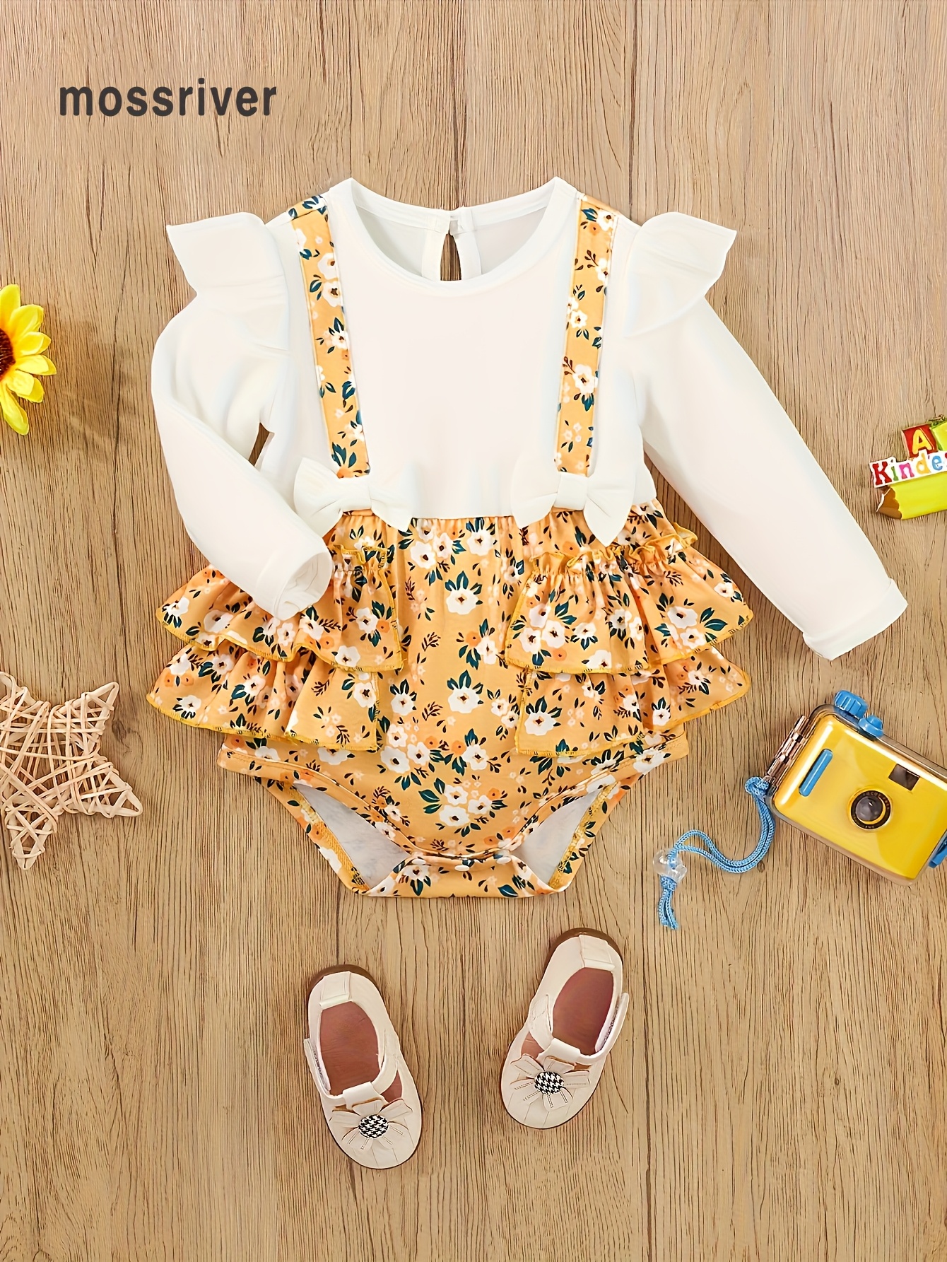 elegant floral print jumpsuit baby girl white long Temu