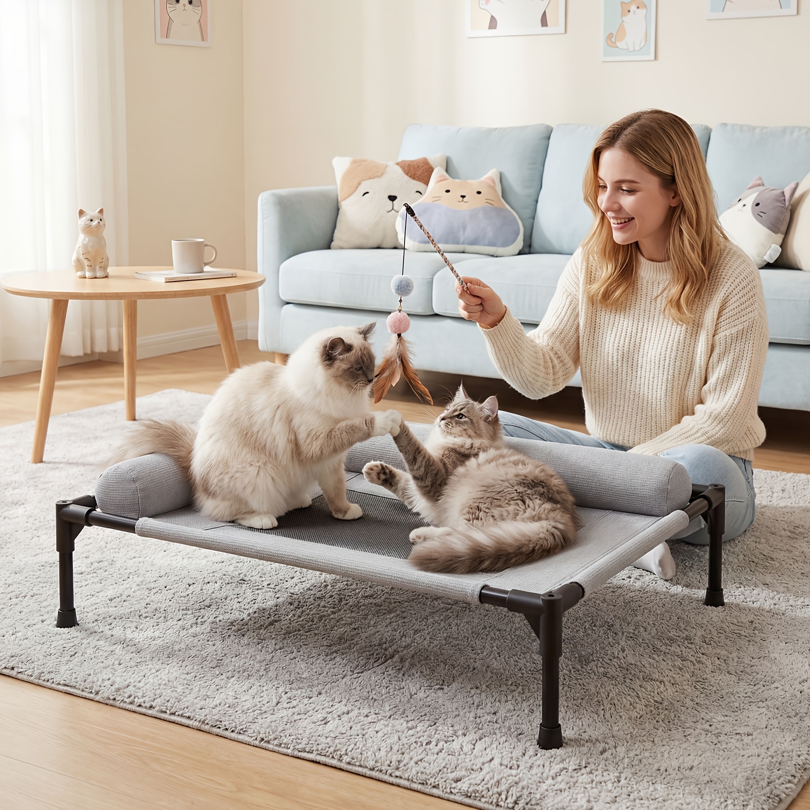 Pet Cot Bed, Grey Breathable Suspended Mesh Surface, Medium And Large Sizes , Thickened Sturdy Load-bearing, Elevated Against Cold And Damp, Removable Machine Washable, Portable Folding