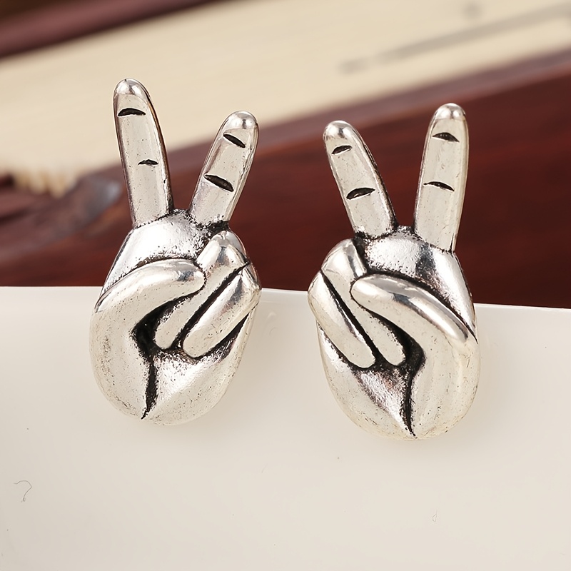 Bohemian Fashion Cute Hippie Ear Studs Earrings Silvery Copper Products Finger Earrings Scissorhands Gesture Peace Sign Ear Studs Earrings Ladies And Ear Additions Gift