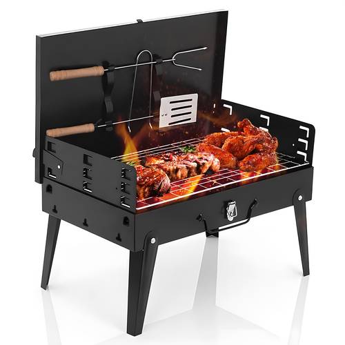 portable bbq charcoal grill compact folding barbecue grill lightweight small grill for outdoor cooking camping hiking picnics tailgating beach and backyard parties