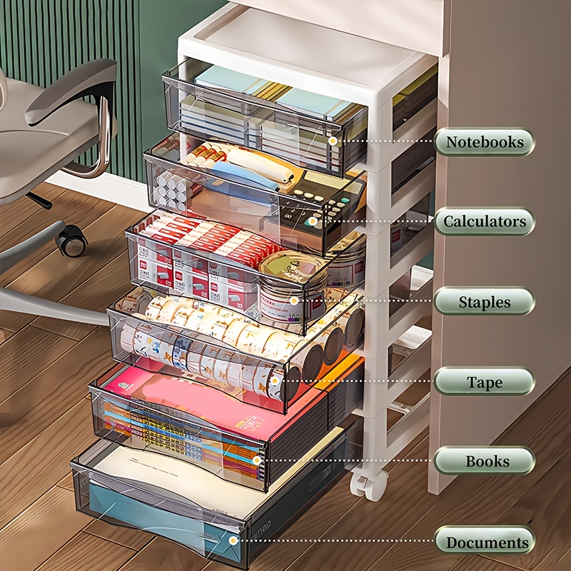 Rollbarer Aufbewahrungswagen mit mehreren Ebenen, Schubladen und oberem Ablagefach – ideal für Bürobedarf, Bastelmaterial und Zubehör