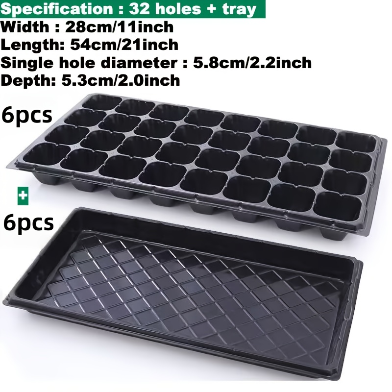 E-shop 12-teiliges Set, inklusive 6 flachen, nicht perforierten Tabletts 6 32-Zellen-Saatguttabletts. Hergestellt aus leichtem, wiederverwendbarem
