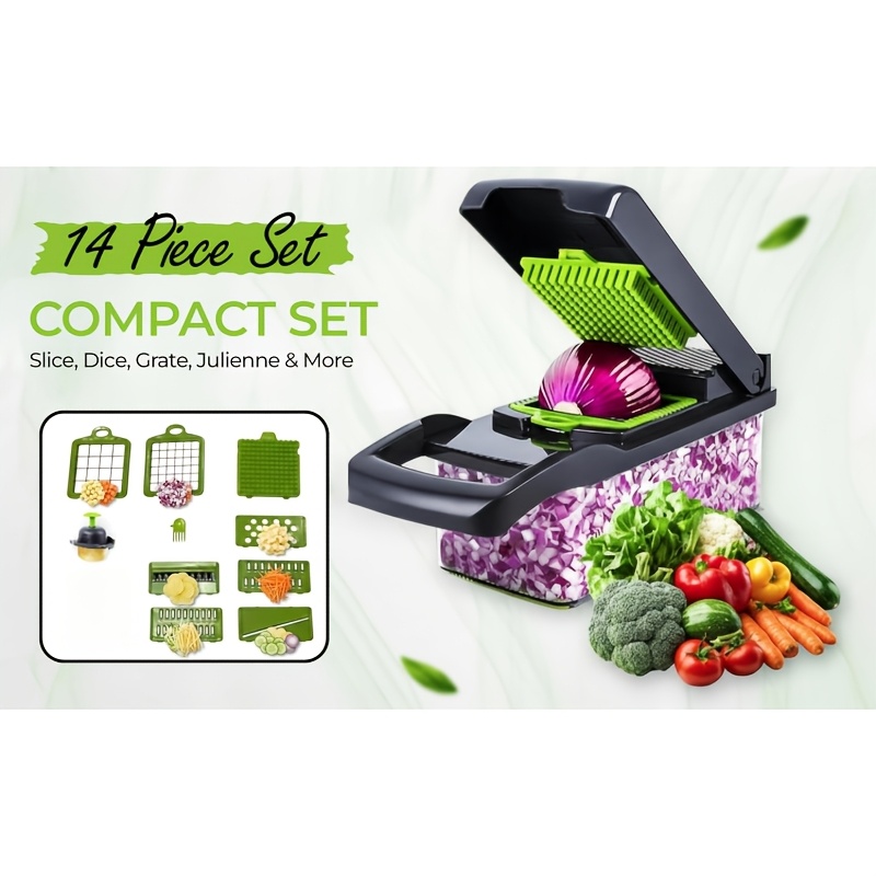 TEMU 14-in-1 Multifunctional Vegetable Chopper With Colander, Manual Veggie Dicer Slicer With Hand Protector & Egg Separator, Kitchen Gadget For