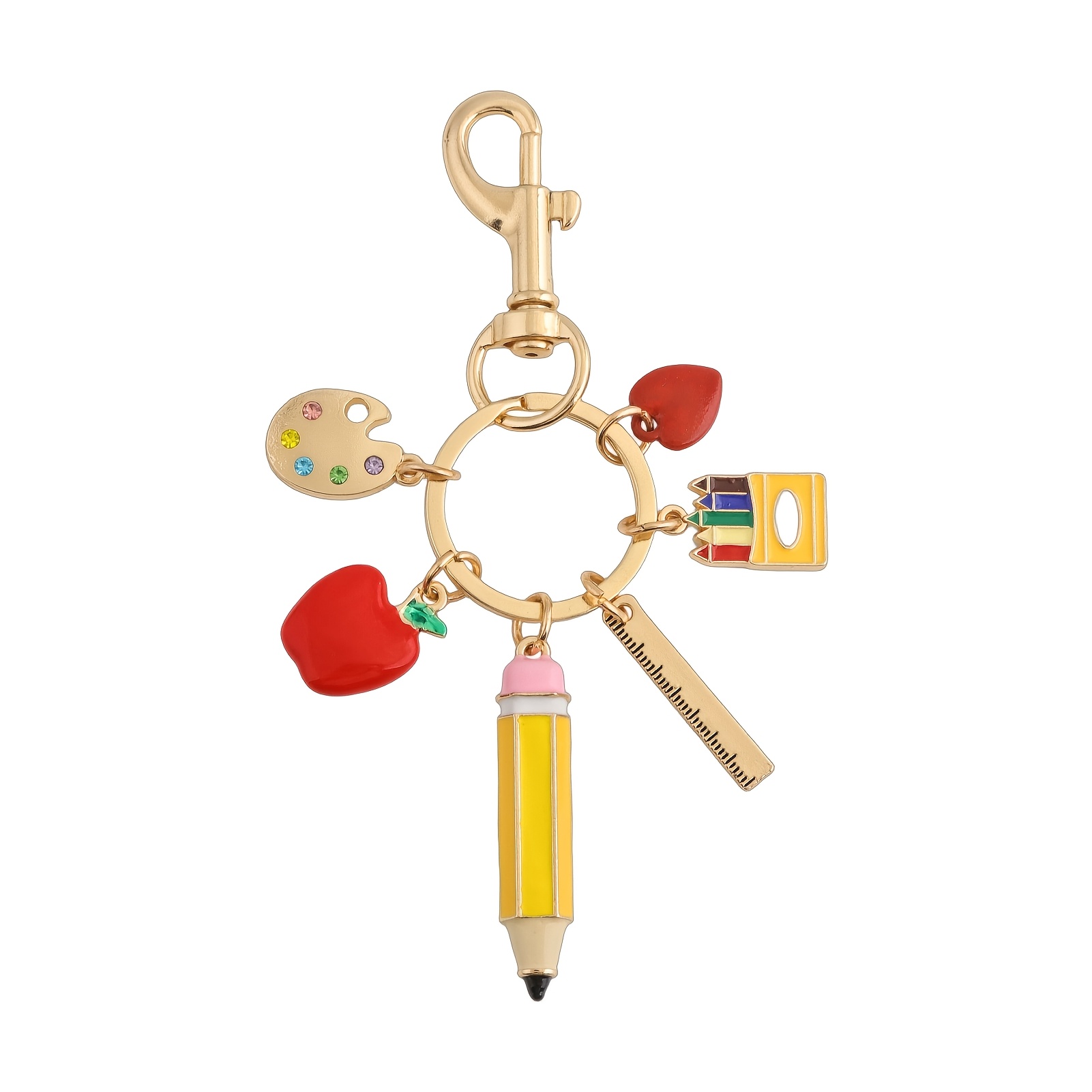 TEMU Porte-clés cadeau pour la rentrée scolaire, Règle-crayon créative pour la fête des professeurs, Breloque de sac de qualité supérieure, Cadeau de