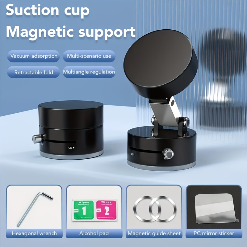 E-shop 5-teiliges Zubehörset: (Sechskantschraube, Magnetring, Wischtücher, Aufkleber, Halterung) Faltbare magnetische Vakuum-Handyhalterung, 360°