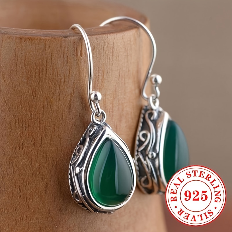 

1 Pair Women' Dangle Earrings 2.9g S925 Pure Silvery Exquisite Green Synthetic Zirconia Water Drop Dangle Earrings Women's Banquet Party Wear Jewelry