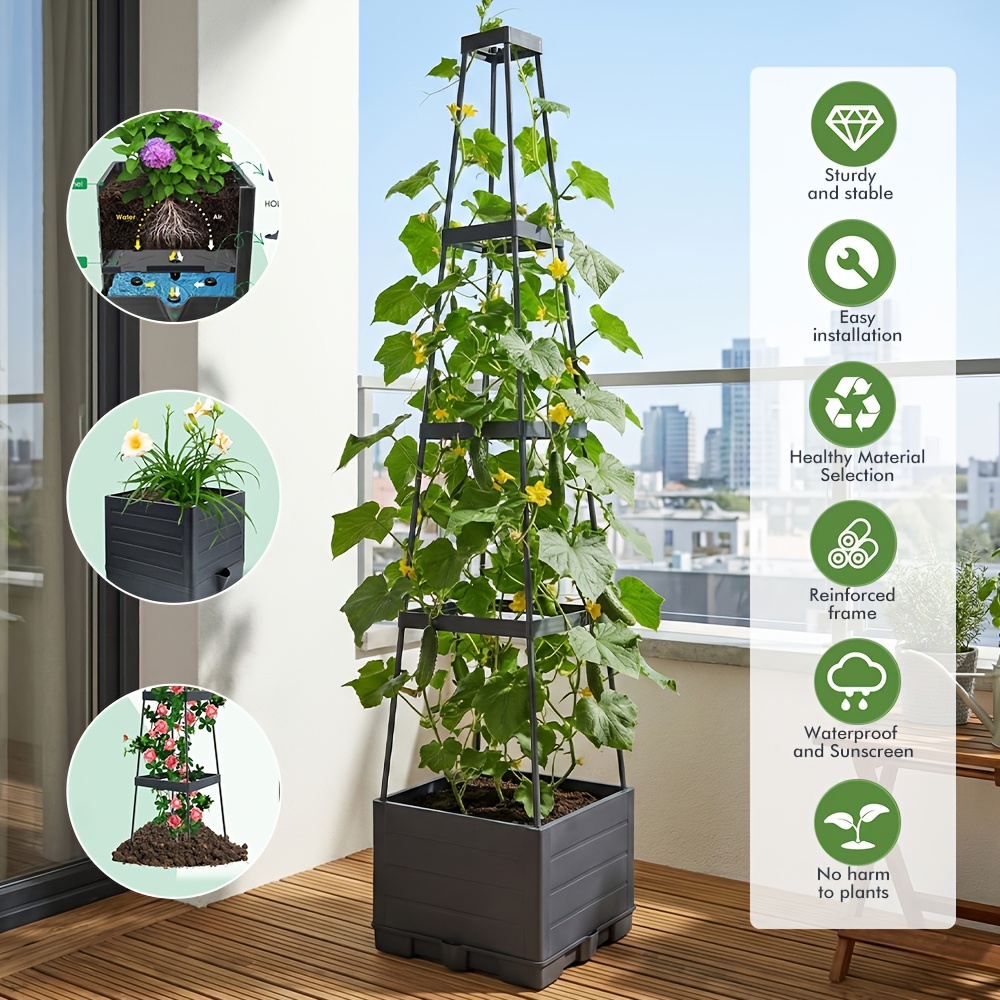 E-shop Vertikaler Tomatenbepflanzungsbehälter mit Selbstbewässerung, Leiter und Ständer - Hergestellt aus schwarzem PVC, ideal für Innen- und