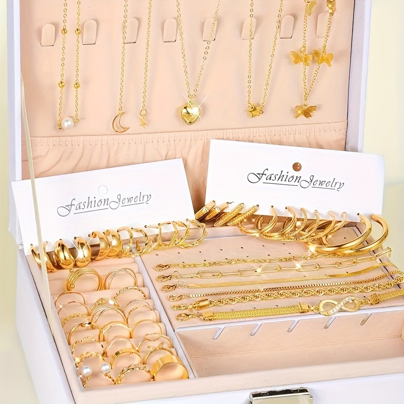 

58 Pieces/ Set Golden Bracelets & Rings & Anklets & Earrings & Necklaces Elegant Style Delicate Female Gift Without Box