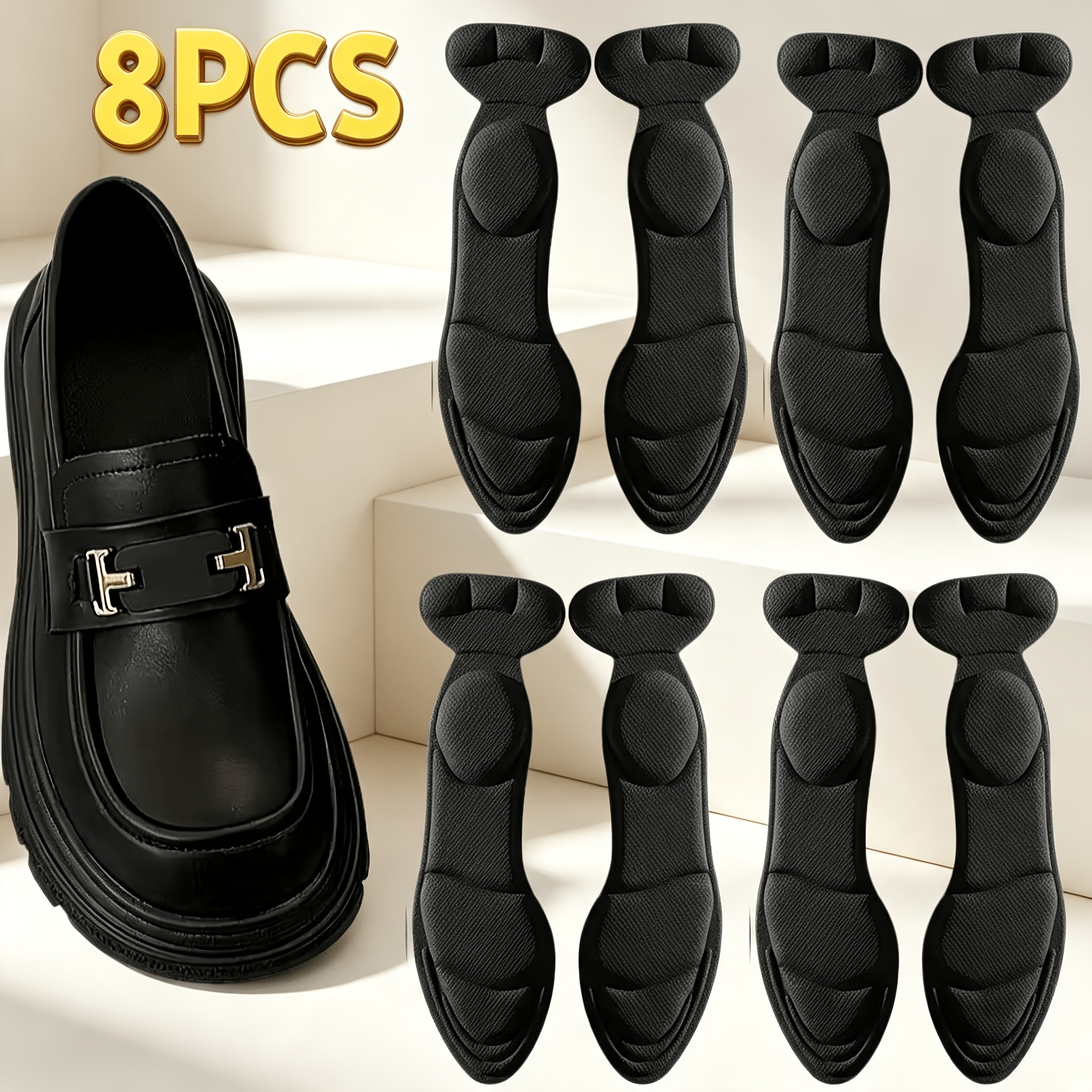 TEMU 8-pack Memory Foam Insoles, Breathable & Comfortable, -absorbing Inserts, Non-slip Foot Pads For Loafers And High Heels, Pressure- Foot Cushions