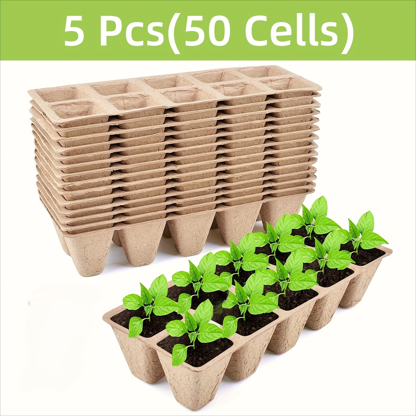 50 Cell, Seedling Starter Pots Trays, Peat Pots Seedling Pots, Seedling Starter Kit, Germination Plant Starter Trays
