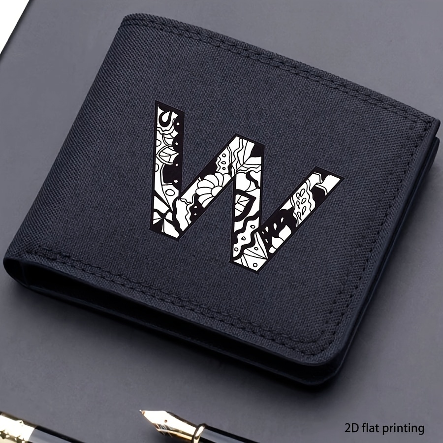 1 pieza, Cartera corta de lona impresa con 26 letras de moda para hombre, Cartera plegable con nombre propio, Cartera corta casual para negocios con ranuras para tarjetas, Regalo para hombres (impresión plana 2D)