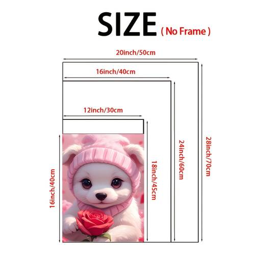 2d flat 2d flat 1pc adorable puppy with pink hat and red rose 2d frameless canvas art suitable for rooms bedrooms cute patterns delicate wall decor fits sweet warm and easy styles