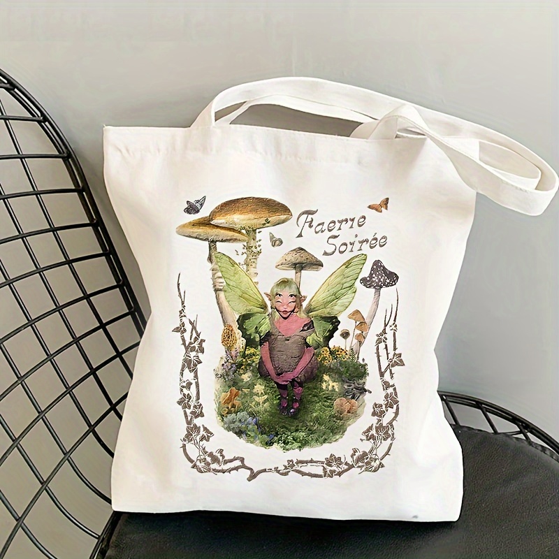 

Music Singer Green Elf Mushroom Print Tote Bag, Portable Casual Large Capacity Shoulder Bag, Perfect Shopping Handbag