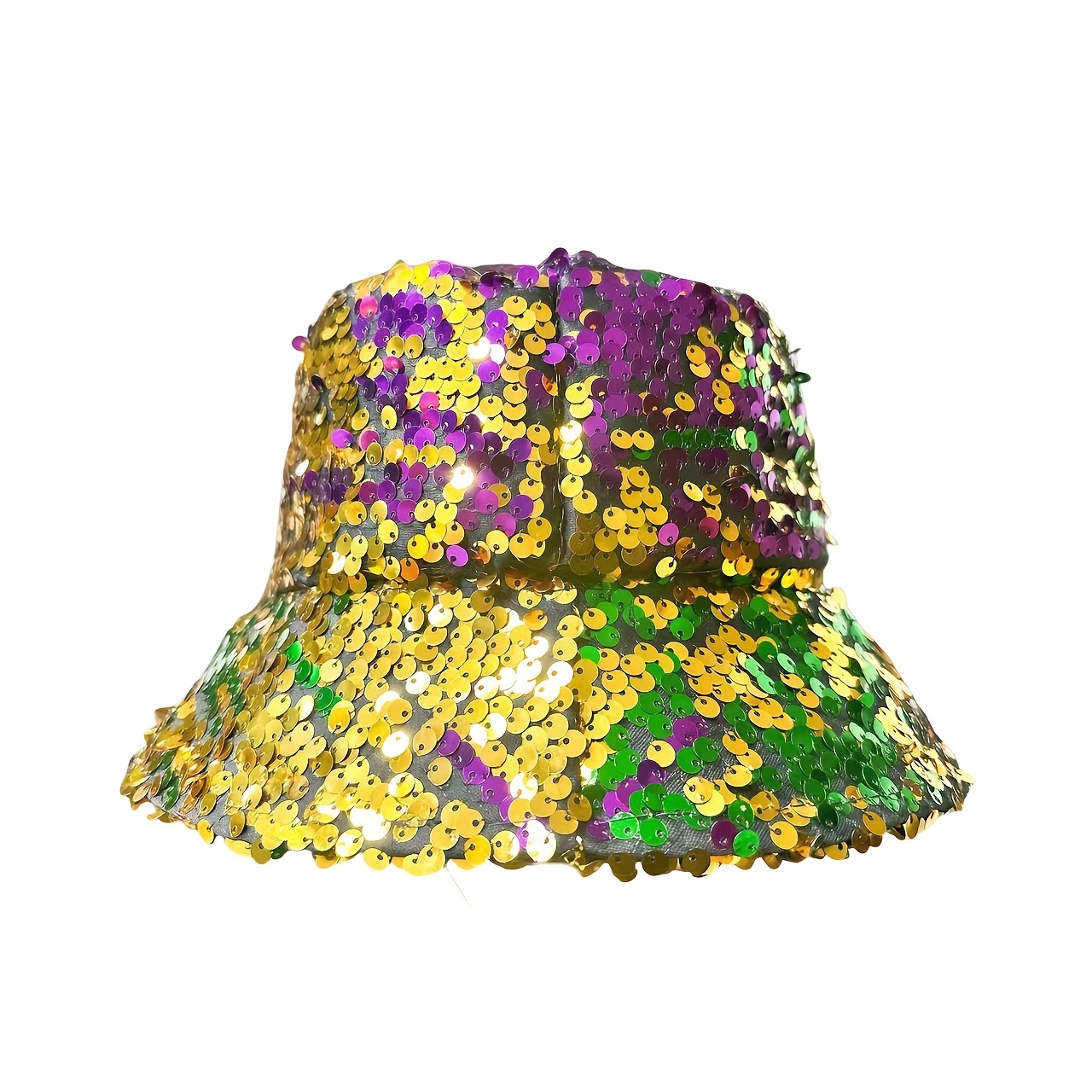 

1pc Sparkling Sequin Polyester Bucket Hat For Women - 100% Polyester Sun Protection Cap With Closure, Non-stretch, Woven - Ideal For New Year's Celebrations, Masquerade Balls, And Themed Parties