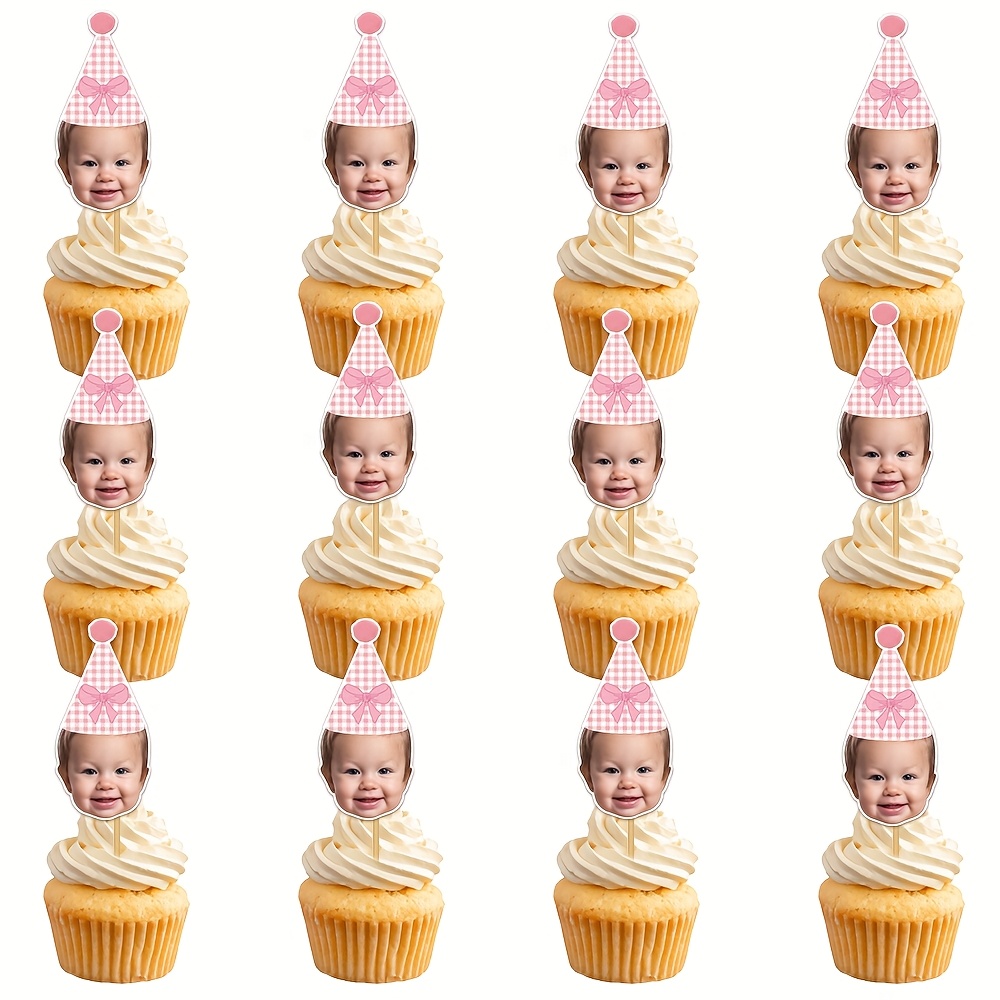 Image of 6/12/21/35pcs Custom Pink Bow Theme Birthday Cake Toppers - Custom Photo & Age, Cute Pink , Perfect For Birthday Cake Decor & Bow-themed Party Supplies