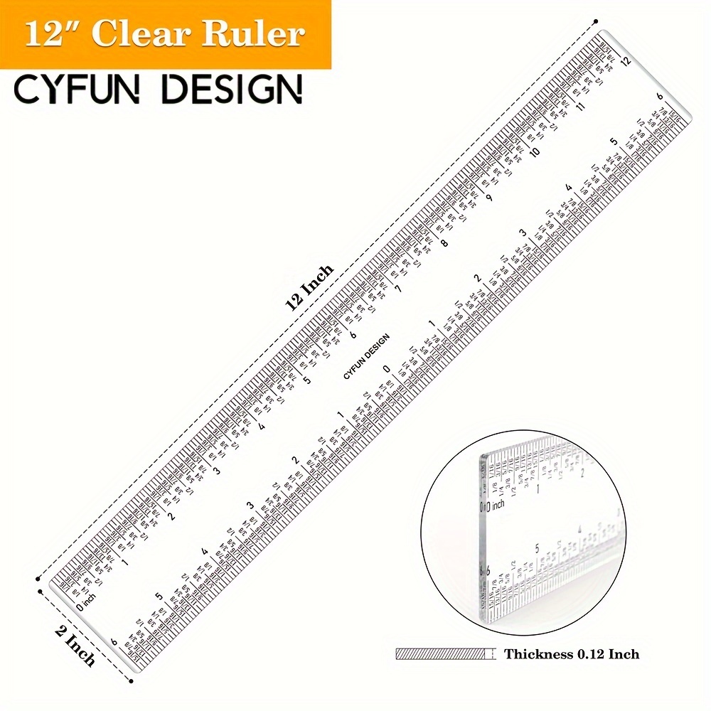 TEMU DESIGN multifunzionali in acrilico da 6" e 12" per creazione di biglietti, righello da 12 pollici per centraggio a zero, misurazioni facili,