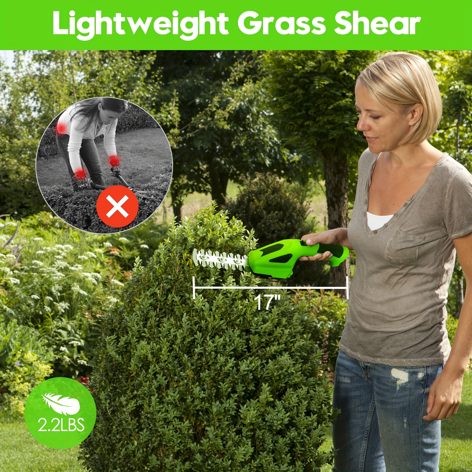 2-in-1 cordless electric hedge trimmer & grass shears, 7.2v handheld lawn mower with 2000mah rechargeable battery, for garden, lawn, and shrub care details 0