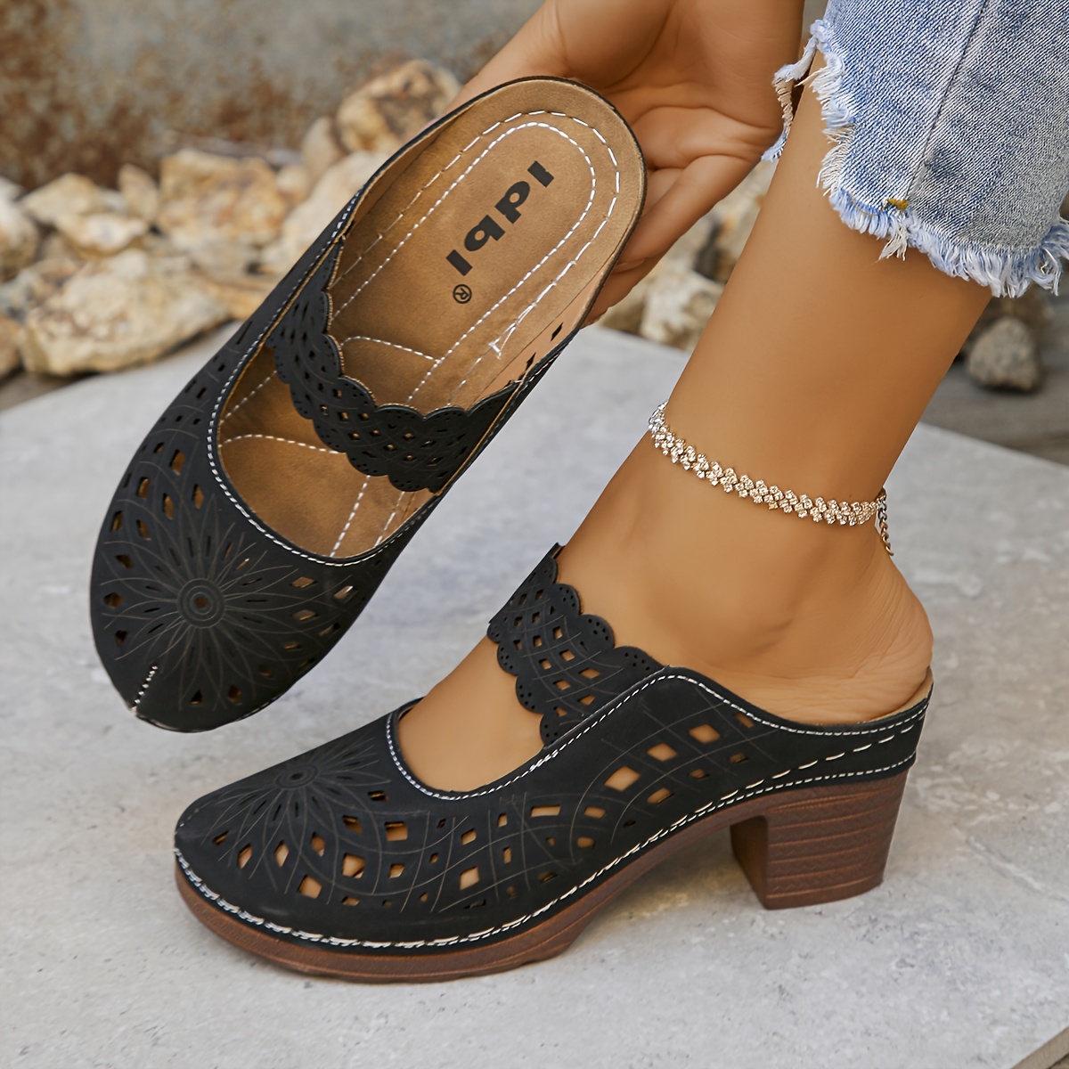 womens breathable cutout mules lightweight design for summer   office commutes and   women shoes Product details 1