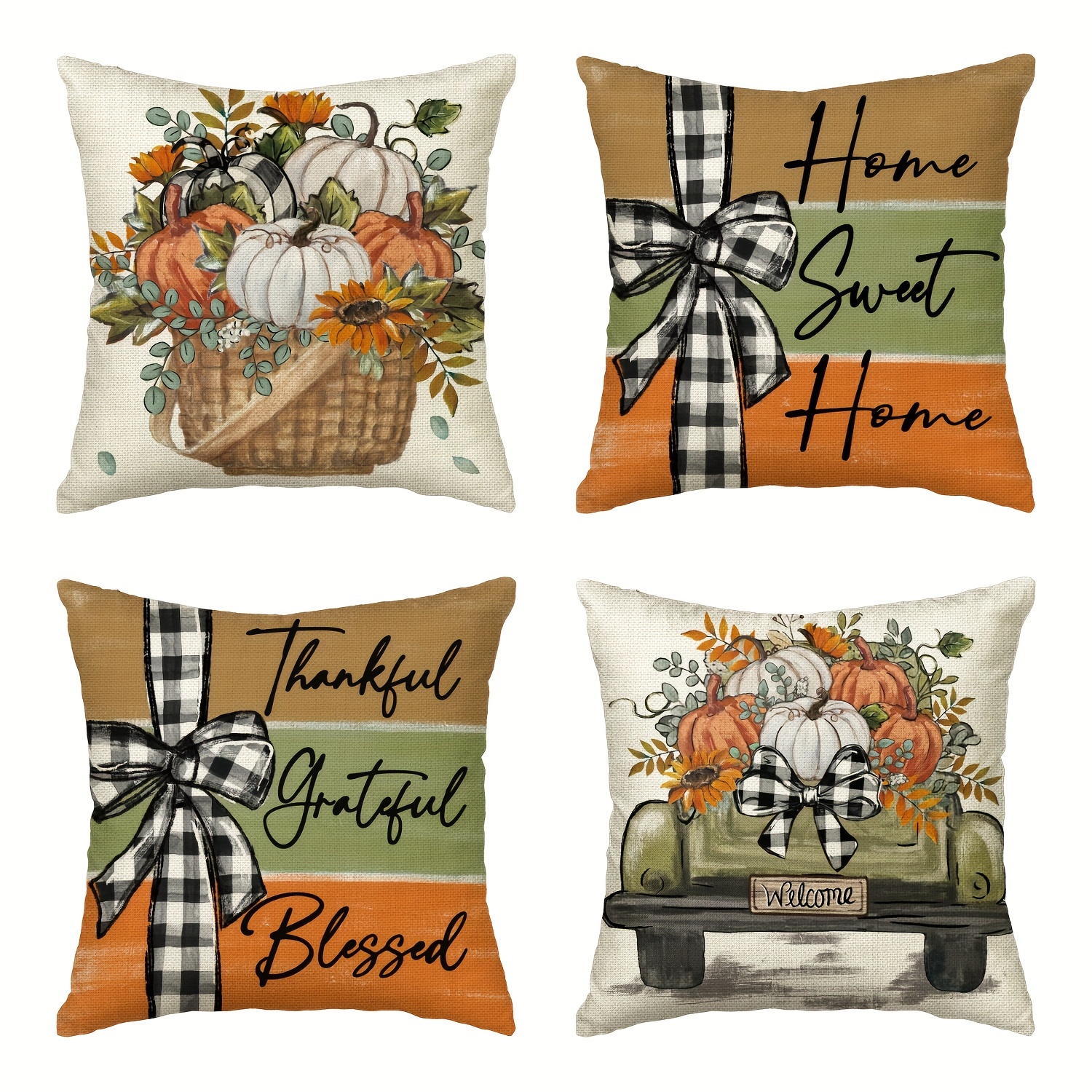 

Sm:)e Fall Pumpkin Truck Sunflowers Throw Pillow Covers, 18 Inch Autumn Floral Decorations For Sofa Couch Set Of 4