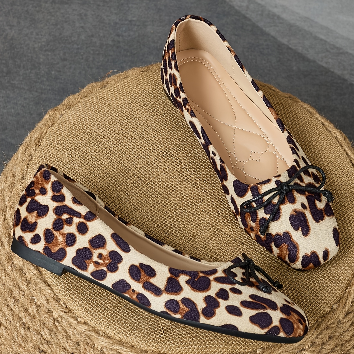pair womens leopard print flats square toe slip ballet Temu