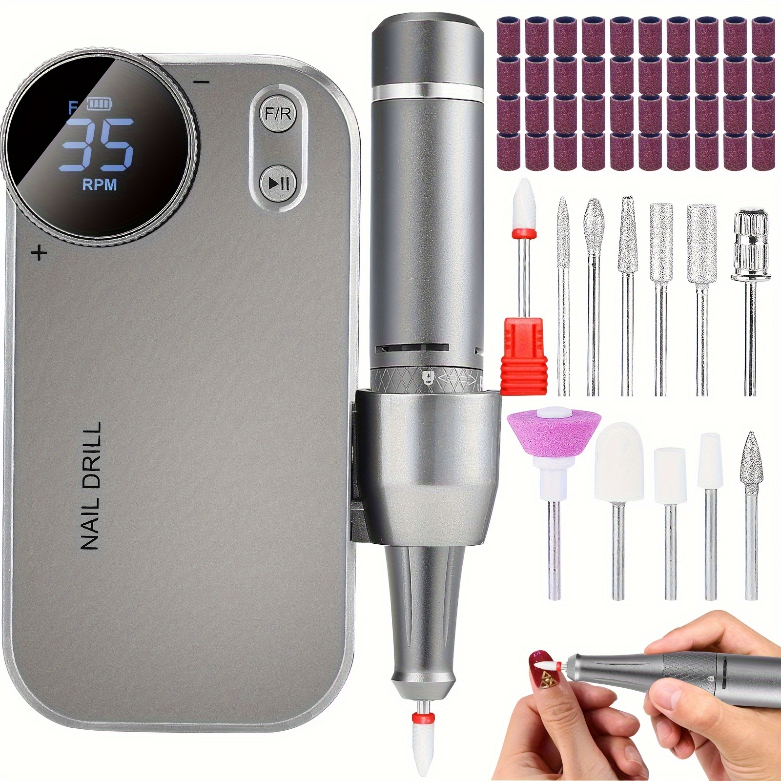

Electric Nail Drill, 35000rpm Nail Drill Machine For Acrylic Nails, Rechargeable Nail Drills E File For Acrylic Gel Polishing Removing